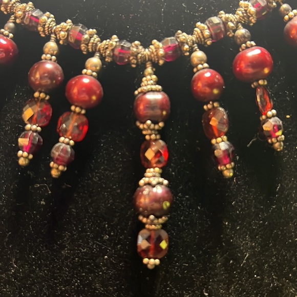 GARNET CUSTOM NECKLACE ⚜️ Garnet & Sterling Toggle 15” Choker - Picture 2 of 7